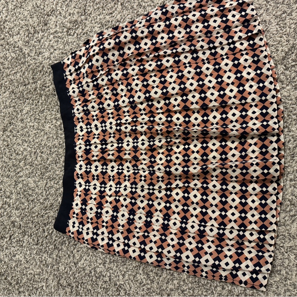 J. Crew Black, Peach & White Geometric Pleated Skirt